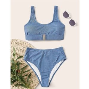 Two Piece Blue Buckle Swim Suit